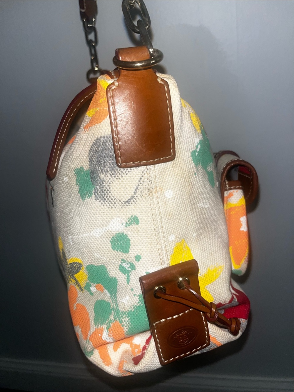 Dooney & Bourke Multicolor Floral Canvas Shoulder Bag with Brown Trim - Picture 10 of 11